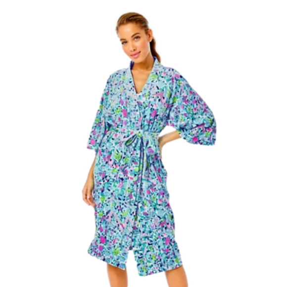 Lilly Pulitzer Other - Lilly Pulitzer Elaine Velour Floral Print Midi Robe, L/XL